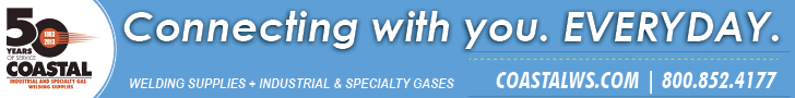 Coastal Welding. Connecting with you. EVERYDAY. Welding Supplies + Industrial & Specialty Gases. COASTALWS.COM. 800-852-4177
