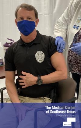 Detective Michael Hebert with the Port Arthur Police Department was one of the first responders receiving the first of two injections of the COVID-19 vaccine on Jan. 7.