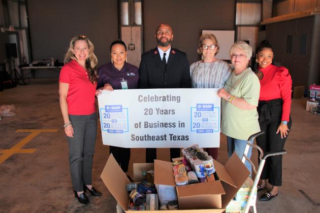 Shelly Vitanza, Deborah Tomov with Family Services of Southeast Texas, Capt. Jason Moore, The Salvation Army, Penny Pennison, Family Services of Southeast Texas, Paula O’Neal with Some Other Place and Ashley Joseph with BASF TotalEnergies Petrochemicals LLC